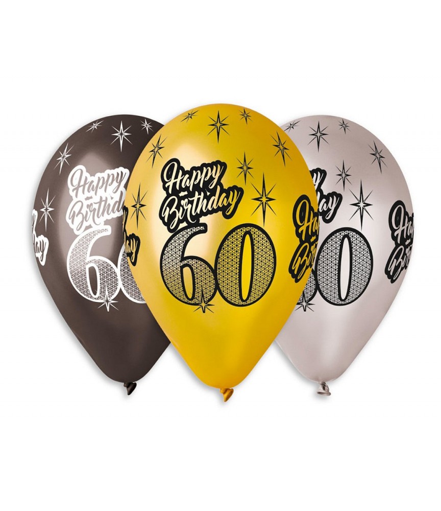 G.Balony Premium Happy Birthday 60 metaliczne 12" 6szt