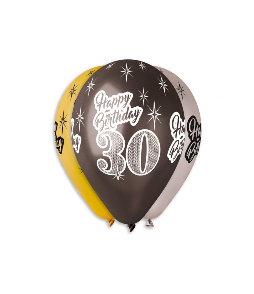 G.Balony Premium Happy Birthday 30 metaliczne 12" 6szt
