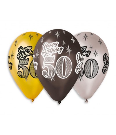 G.Balony Premium Happy Birthday 50 metaliczne 12" 6szt