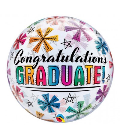 G.Balon foliowy 22" QL Bubble Poj. "Congratulations Graduate & Stars"