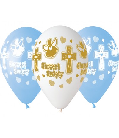 G.Balony Premium Hel Chrzest Chłopca 13" 5szt