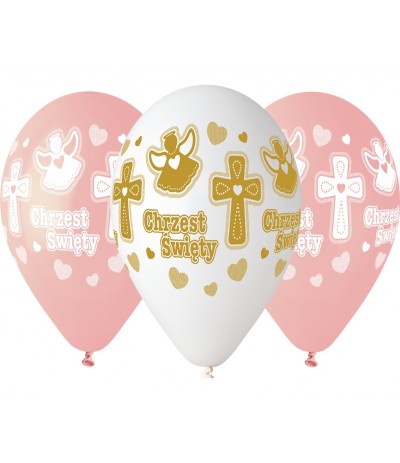 G.Balony Premium Hel Chrzest Dziewczynki 13" 5szt