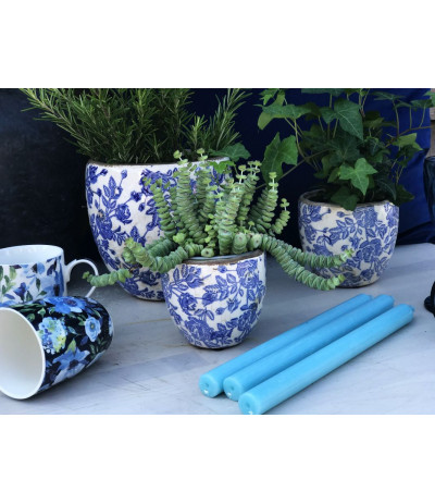 C.Marbella Osłonka ceramiczna Niebieskie kwiaty S