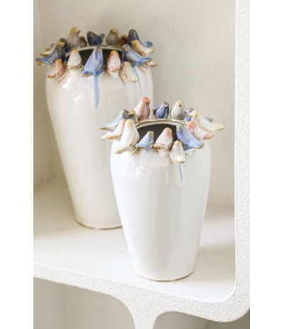 PTMD Brin Cream Wazon ceramiczny z ptaszkami S